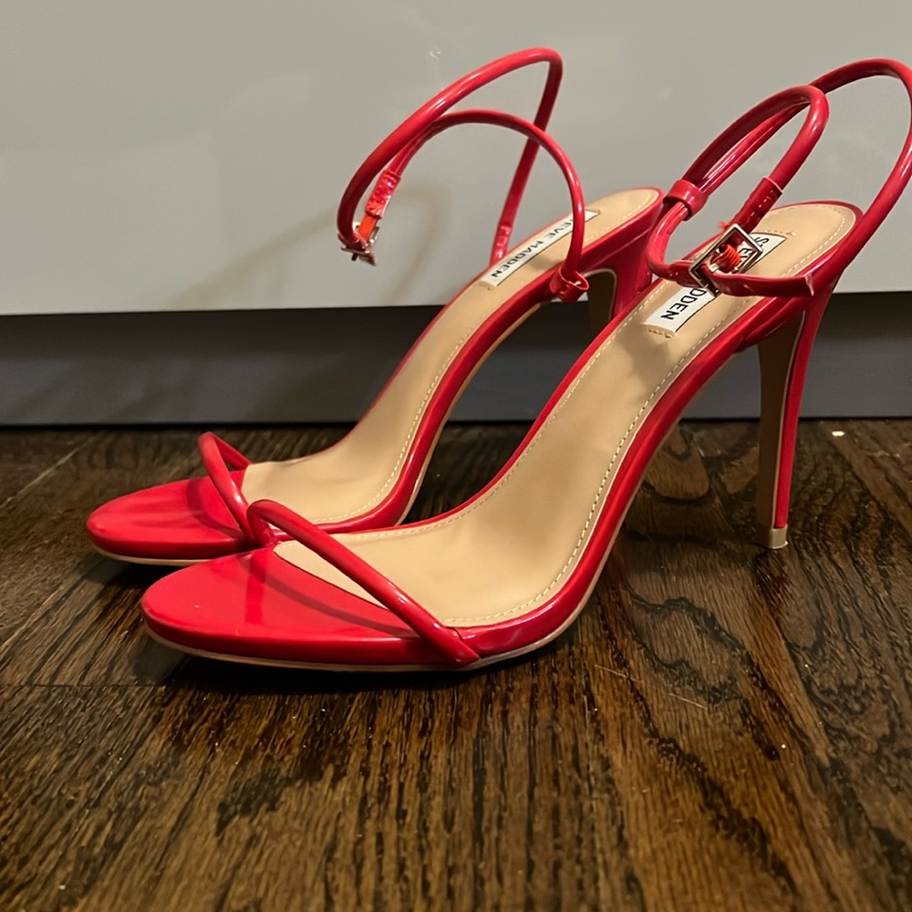 Red Patent Leather Open Toe Strappy Heel